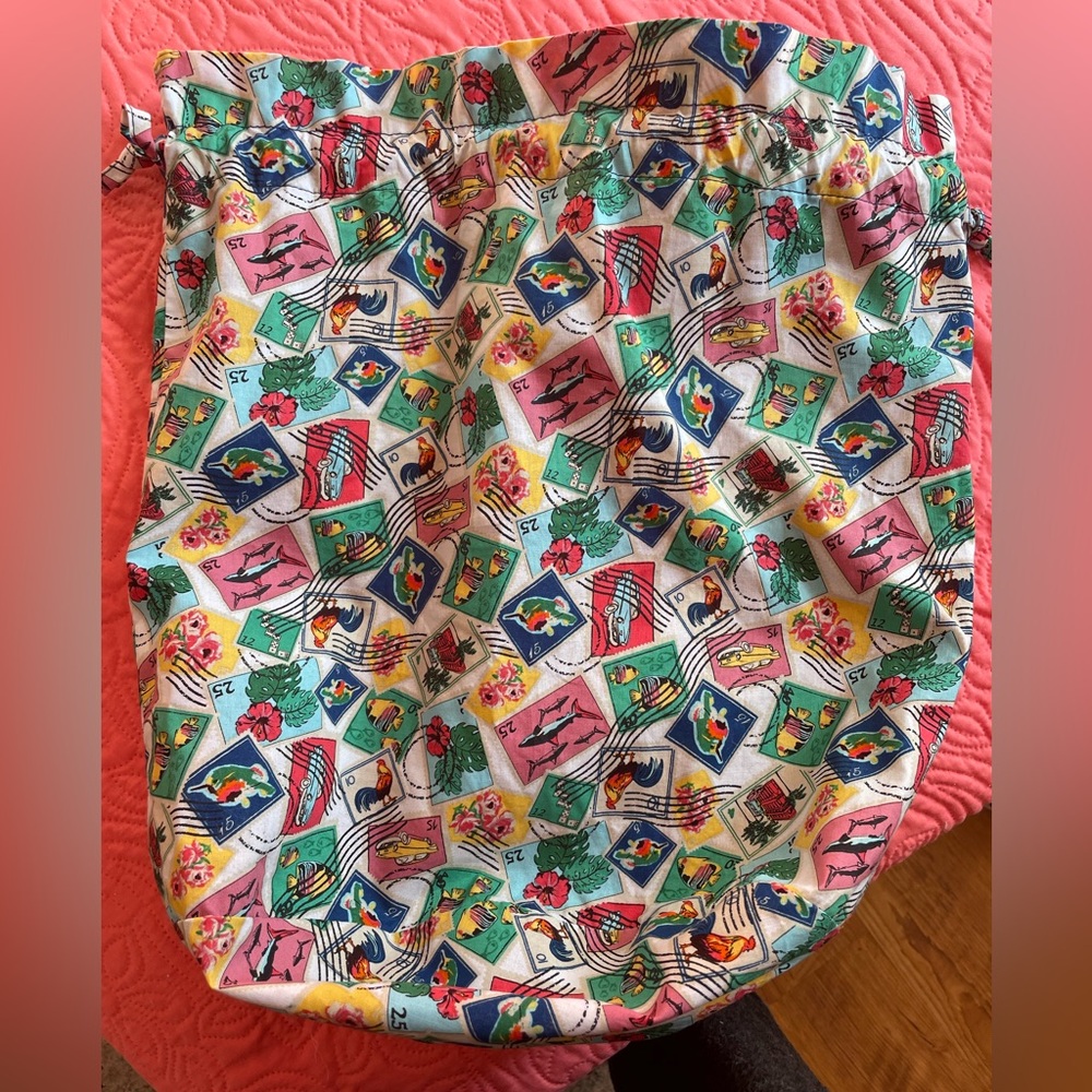 Vera Bradley Cuban stamp draw string tote